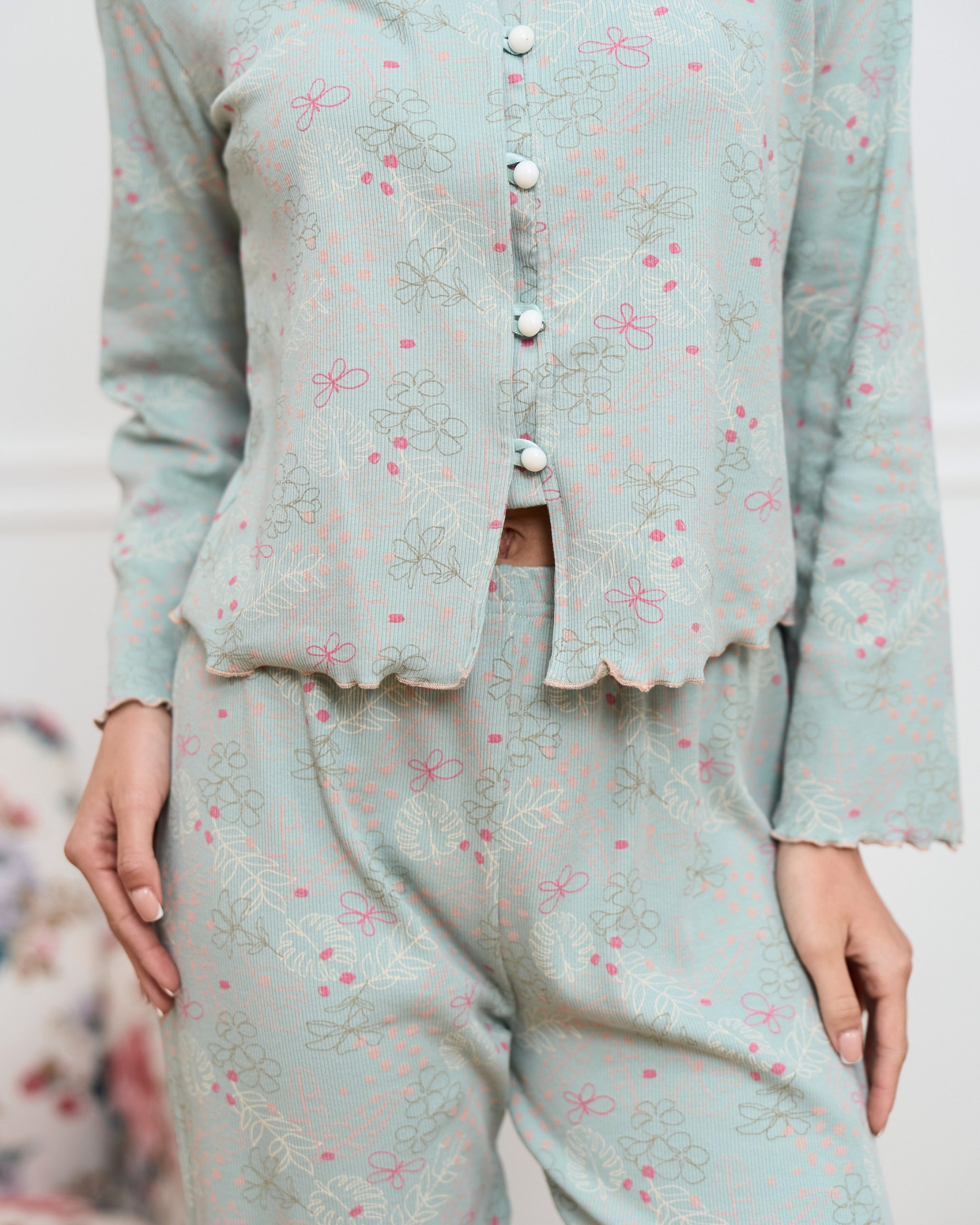 Комплект женский со штанами - в рубчик - мелкий рисунок