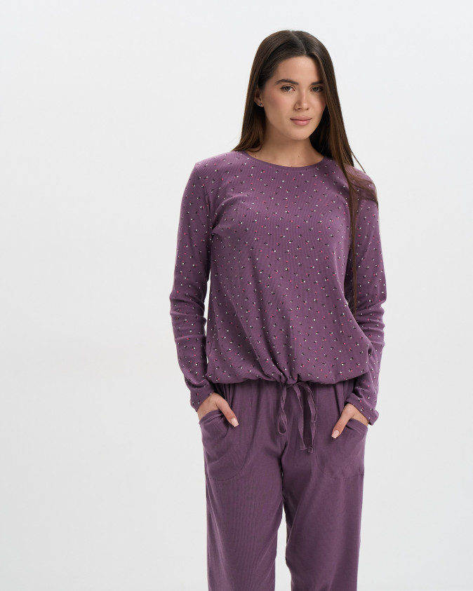 Комплект женский кофта на завязках - в рубчик