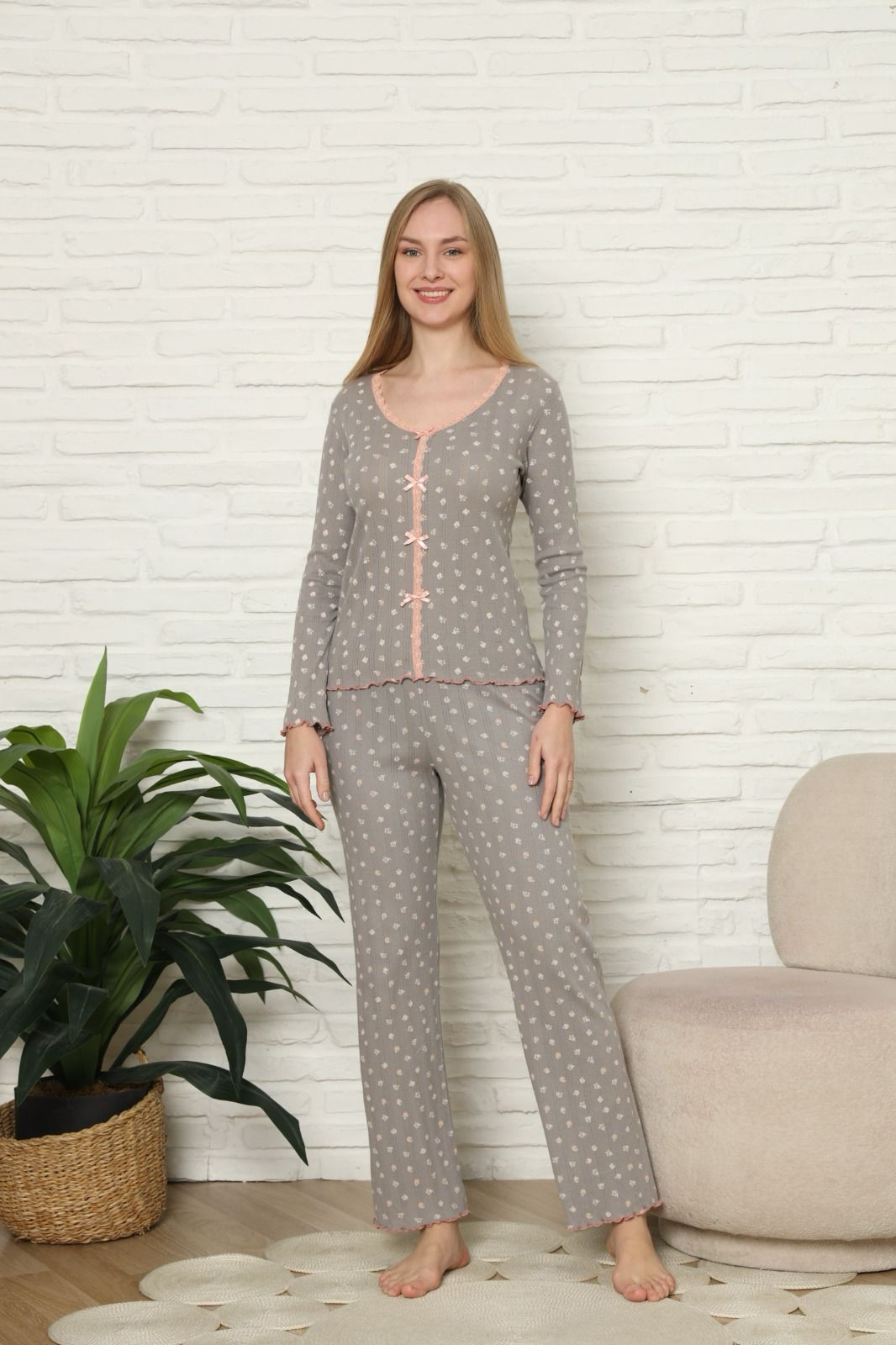 Комплект женский в рубчик - мелкий цветочек