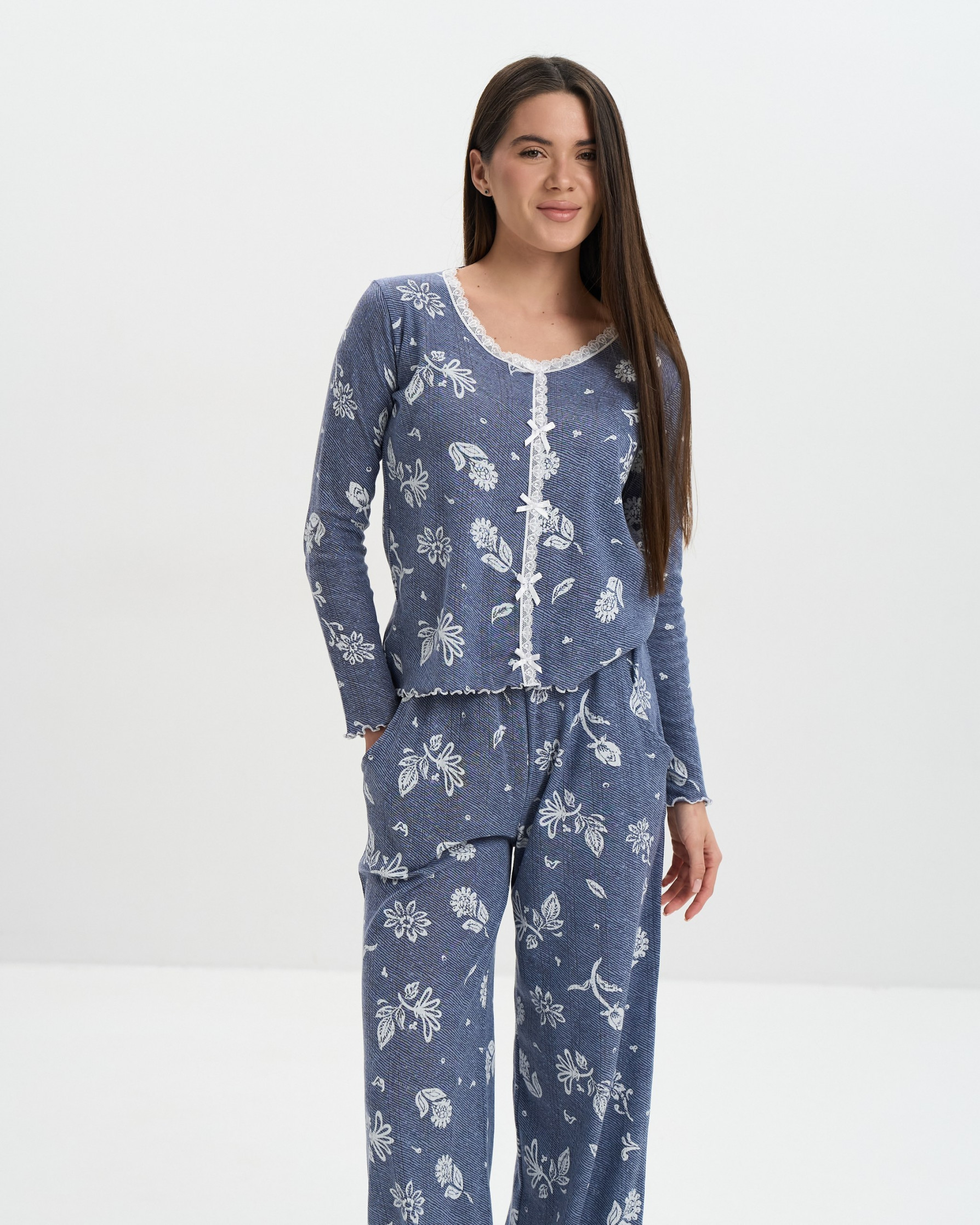 Комплект жіночий з широкими штанами  - 100% бавовна