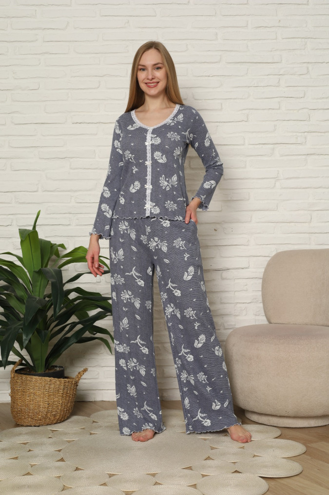 Комплект жіночий з широкими штанами рубчик - 100% бавовна