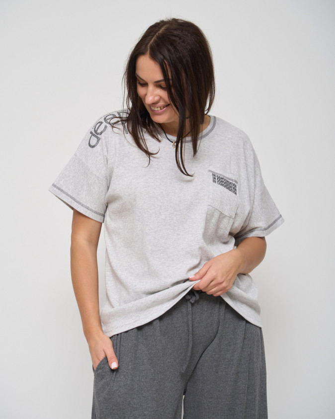 Комплект жіночий зі штанами-палаццо і футболкою Plus Size - в рубчик