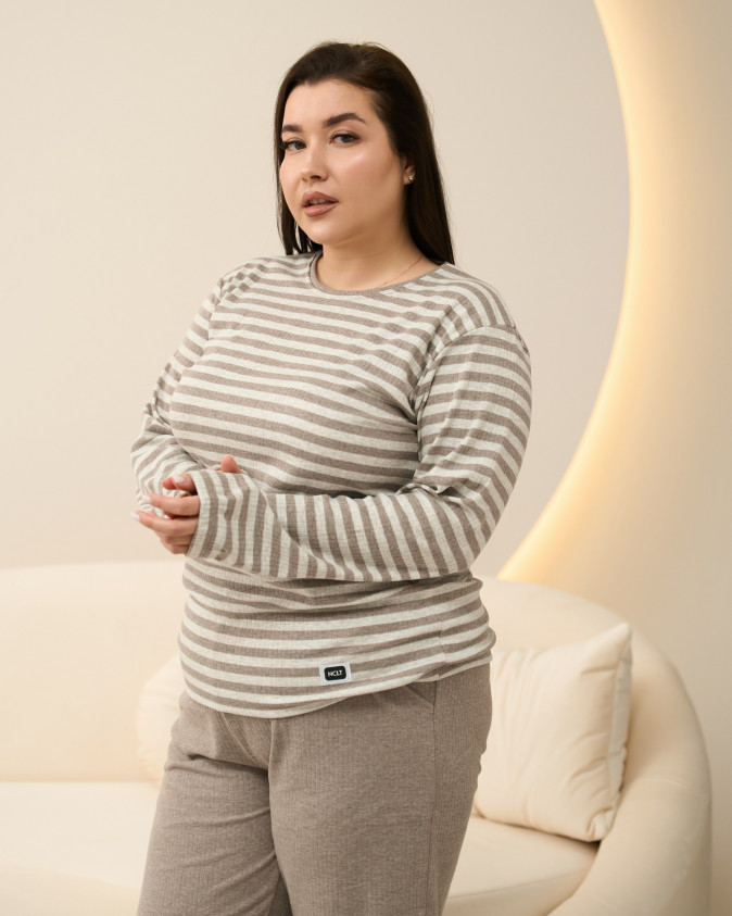 Комплект женский Plus Size со штанами - в рубчик полоска