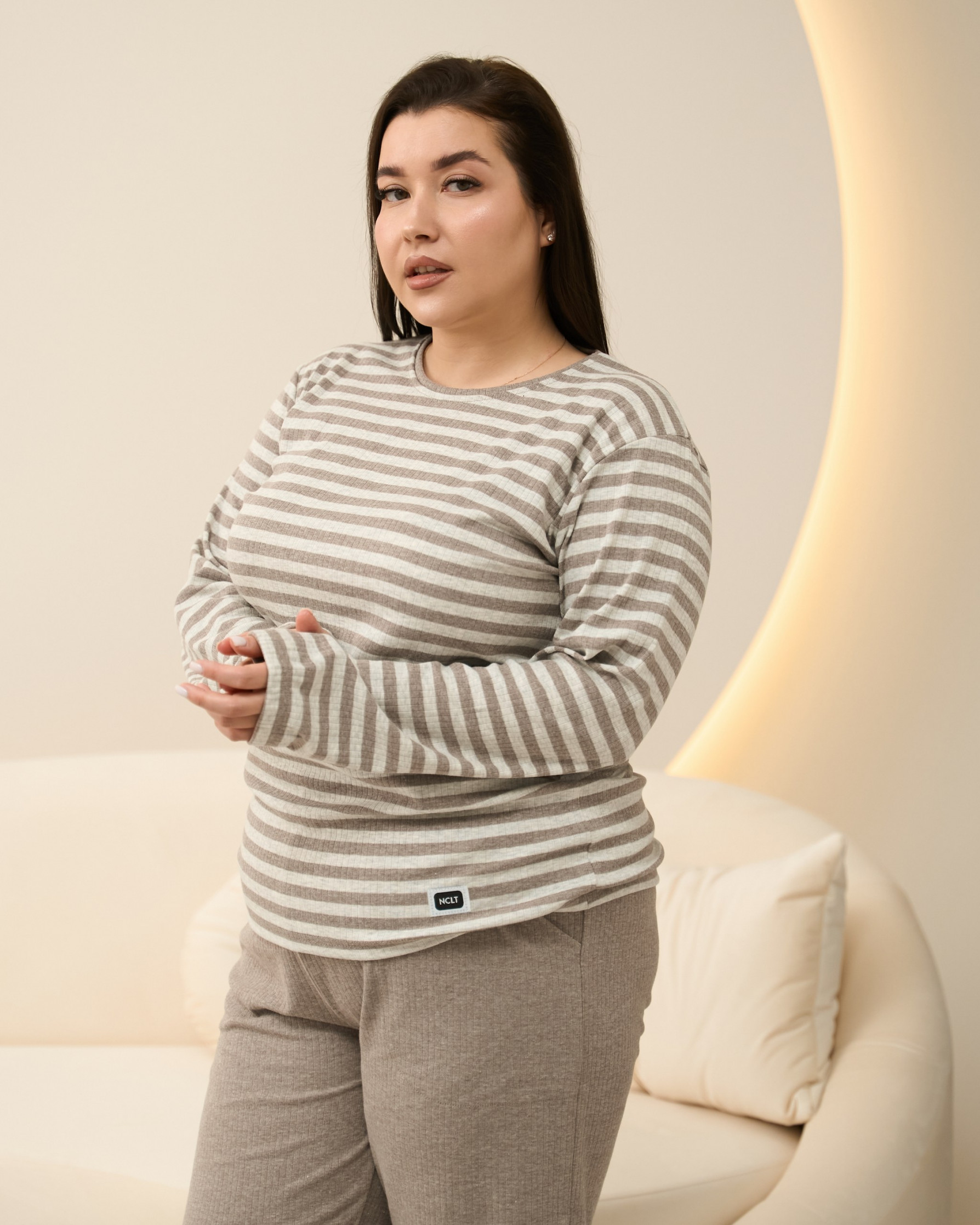 Комплект жіночий Plus Size зі штанами - в рубчик смужка