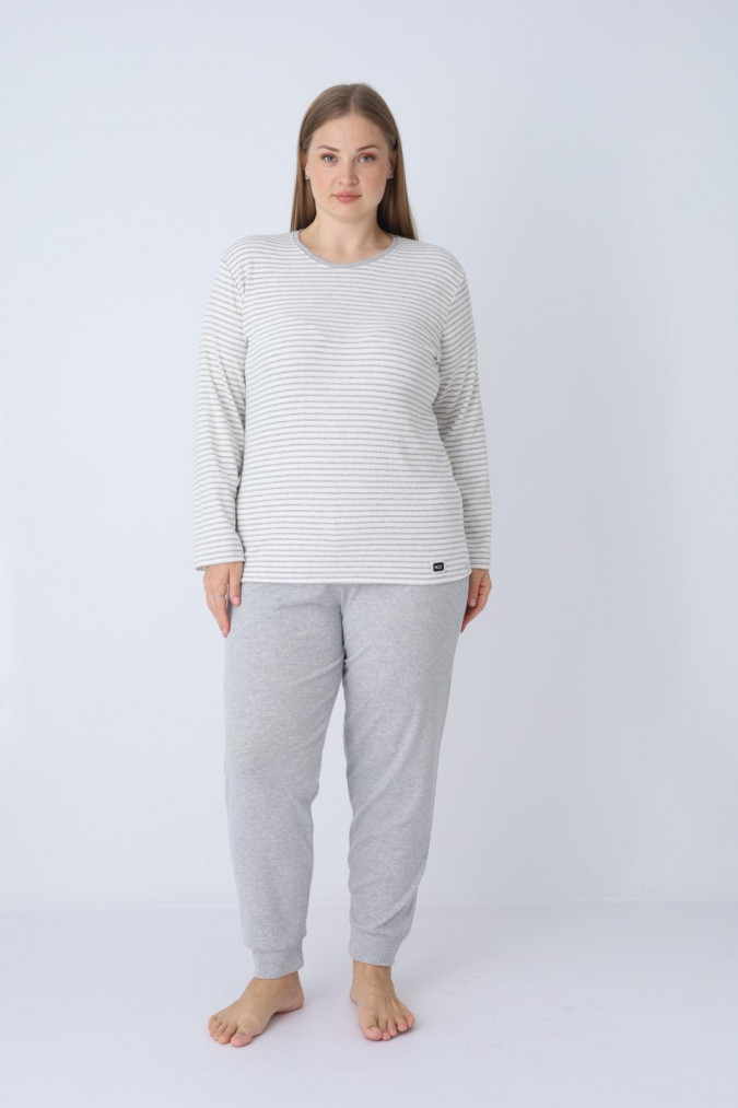 Комплект жіночий Plus Size зі штанами - Смужка в рубчик