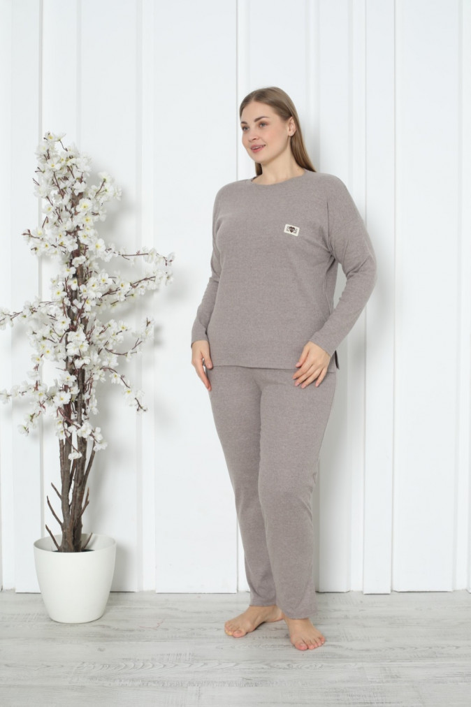 Комплект жіночий Plus Size зі штанами - в рубчик однотонний