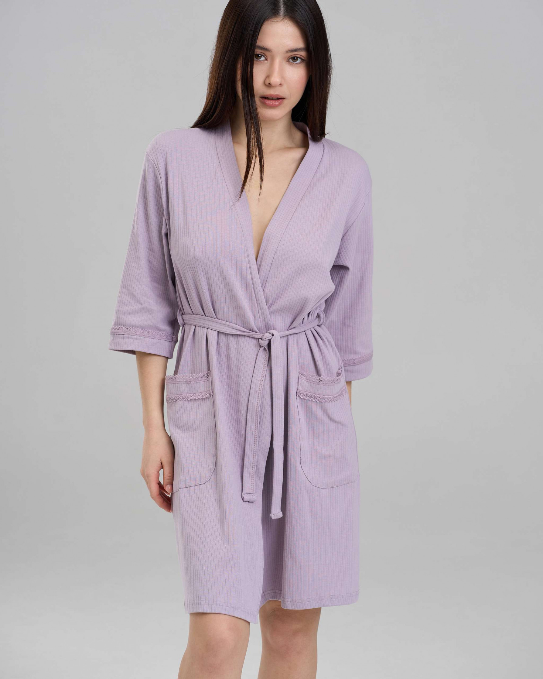 Женский однотонный халат, три цвета - В рубчик