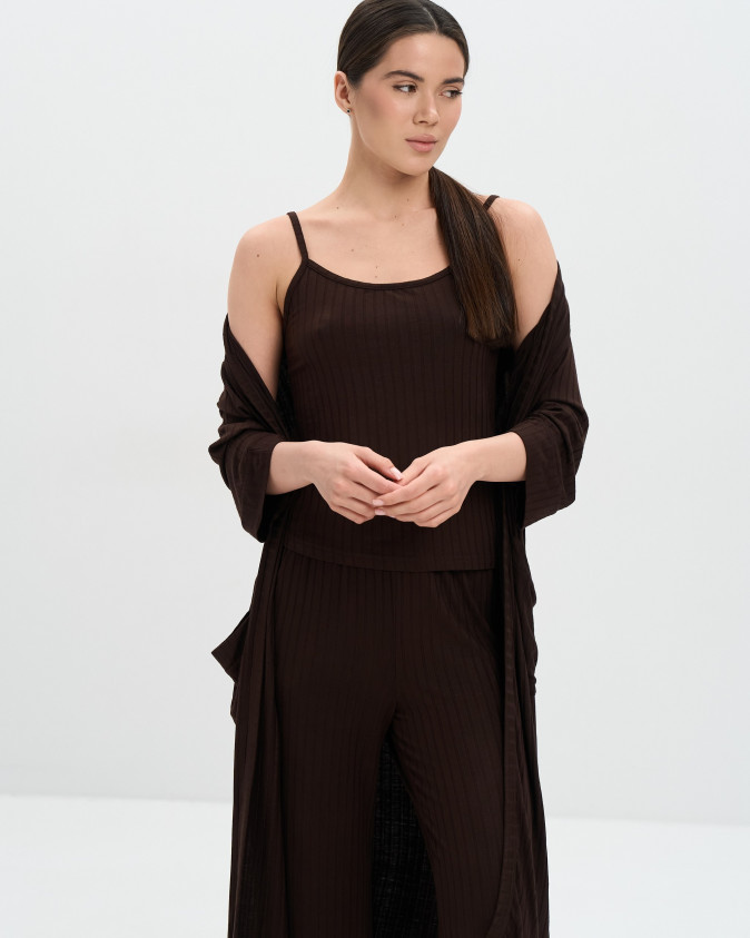 Комплект-трійка однотонний майка, штани і халат - віскоза