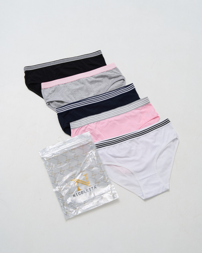 Женские трусики - полоски по резинке - набор 5 шт.