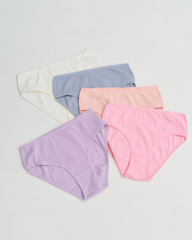 Однотонні трусики Plus Size в рубчик - пастельний набір 5 шт.
