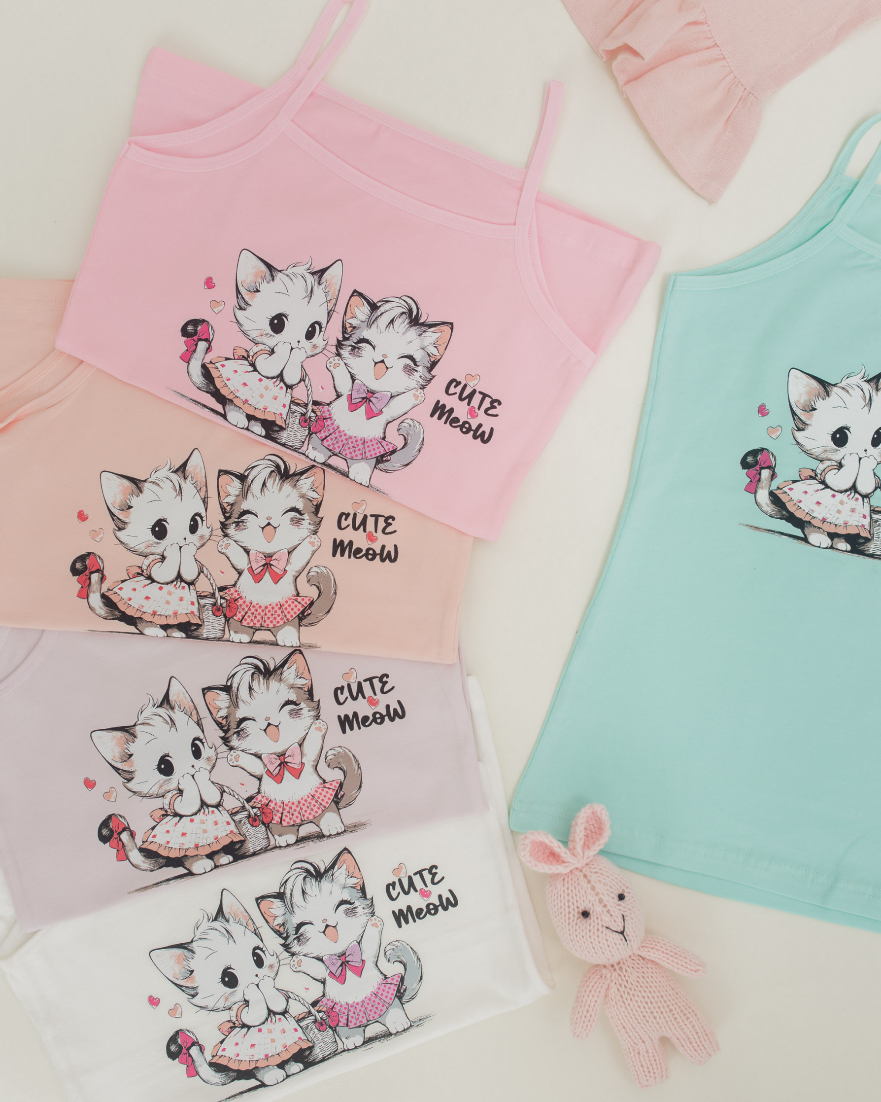 Майка на девочку - тонкая бретель - Cute Meow