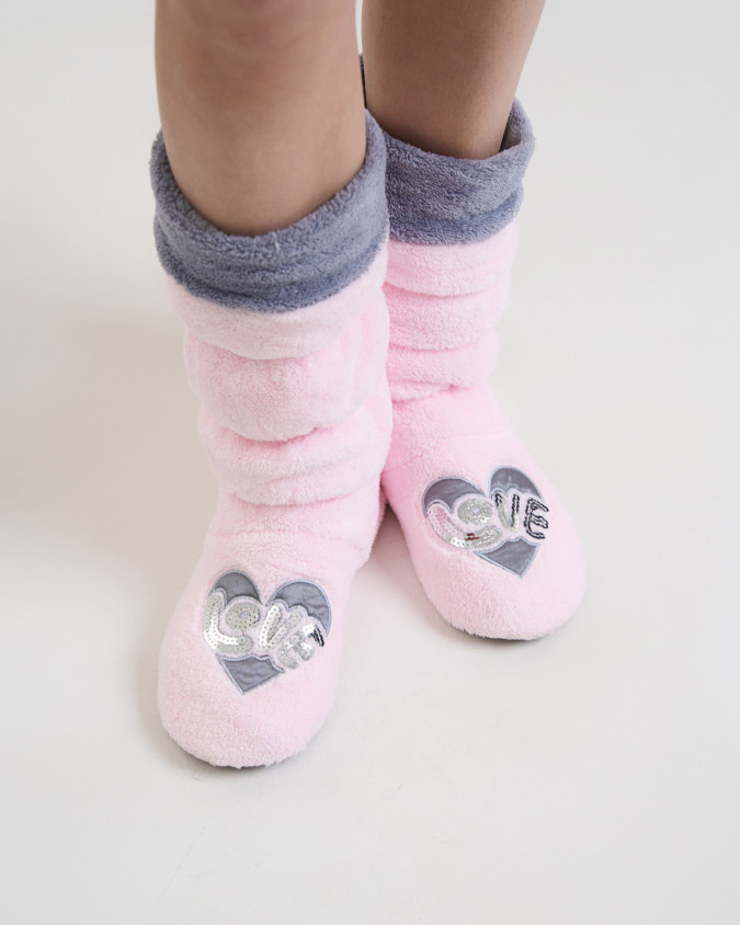 Чобітки для дому - Рожевий+Сірий LOVE