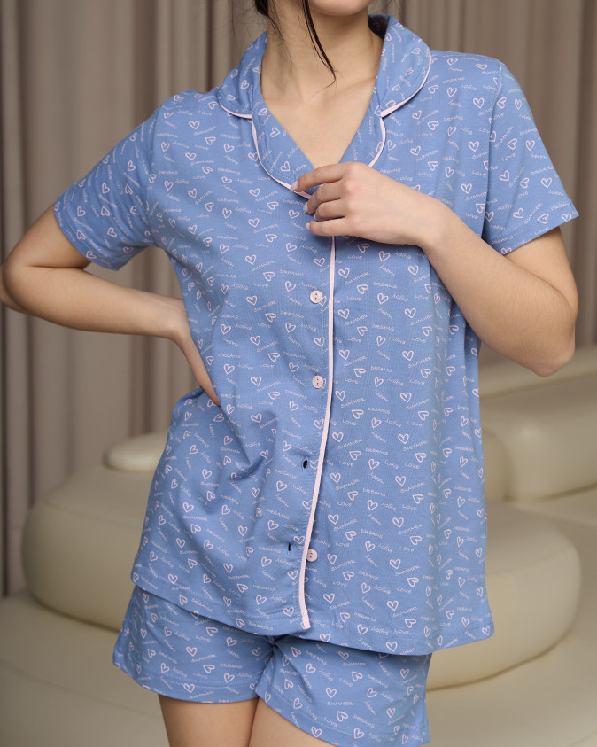 Жіночий комплект рубашка з шортиками - сердечки