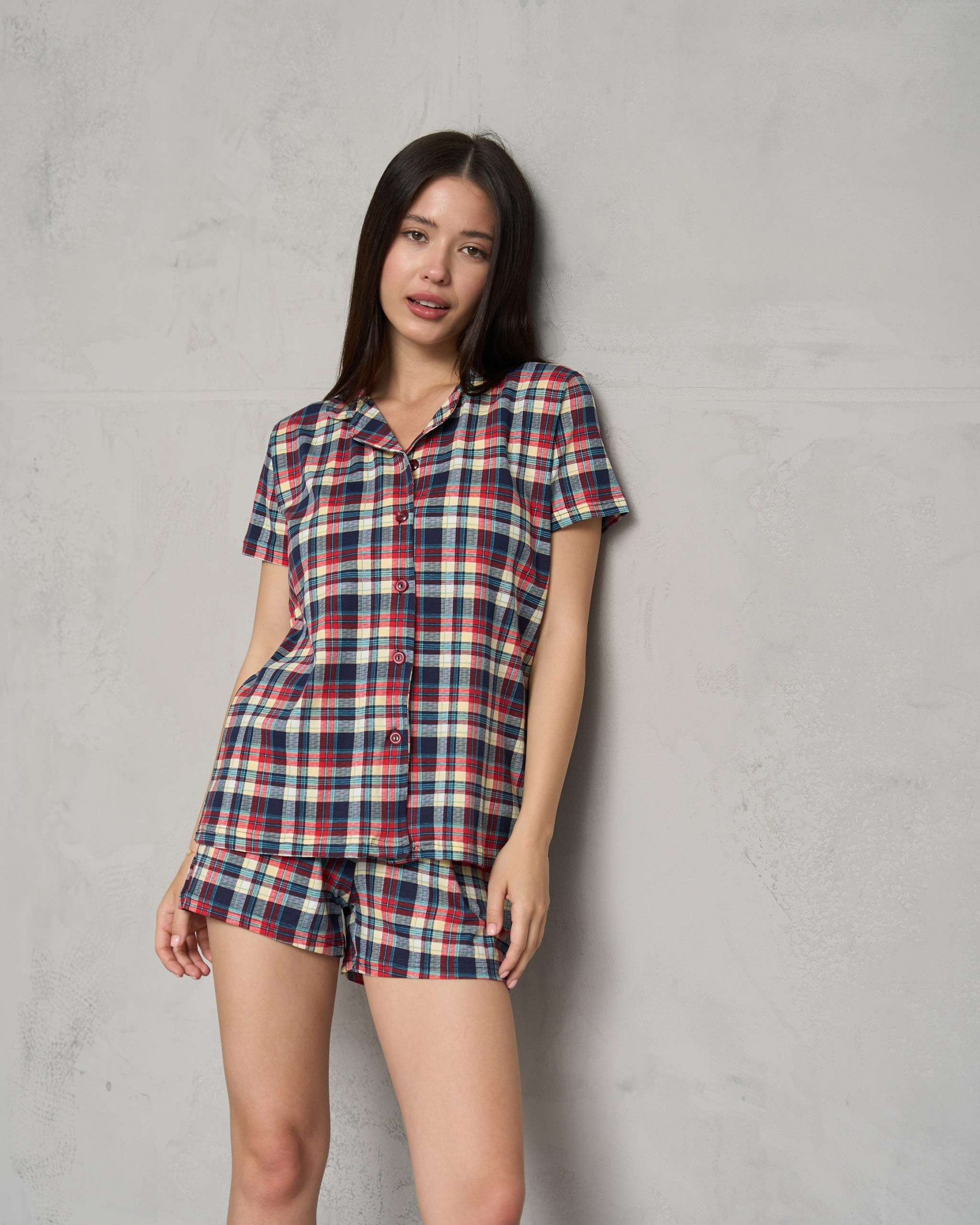 Жіночий комплект рубашка+шортики - Клітинка