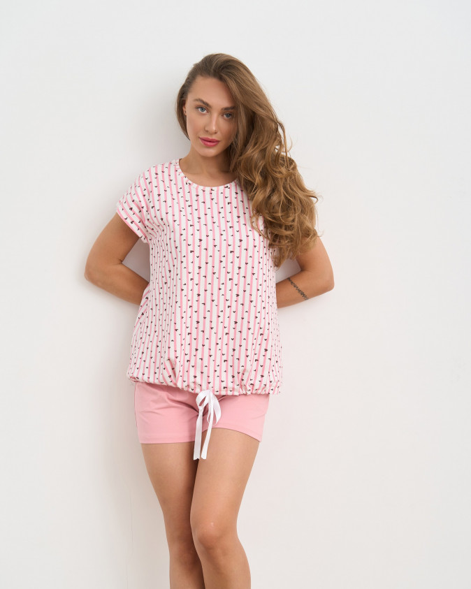 Комплект з шортиками - футболка на зав'язках - смужки-сердечки