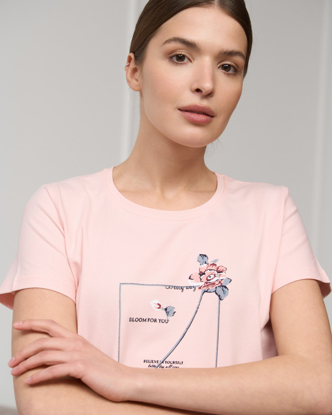 Комплект женский с шортиками - цветочный принт