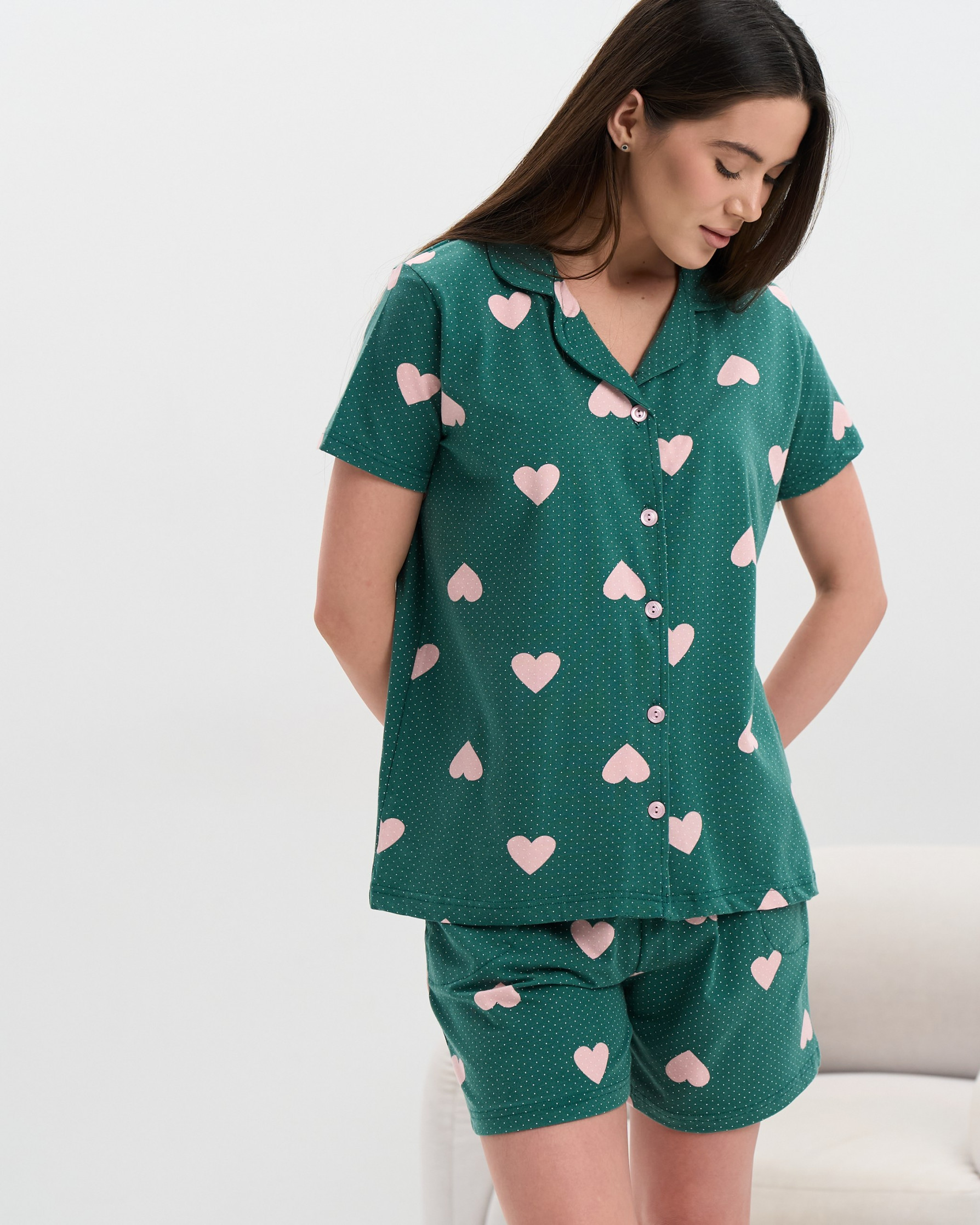 Жіночий комплект з шортиками - Горошок та сердечки