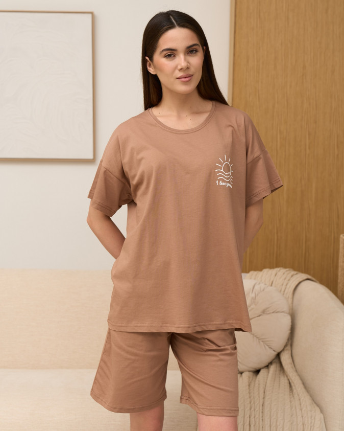 Жіночий однотонний комплект з шортиками - Family look для пари
