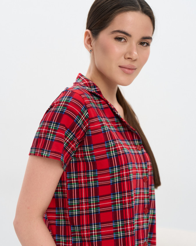 Комплект з рубашкою і шортами - Червона клітинка