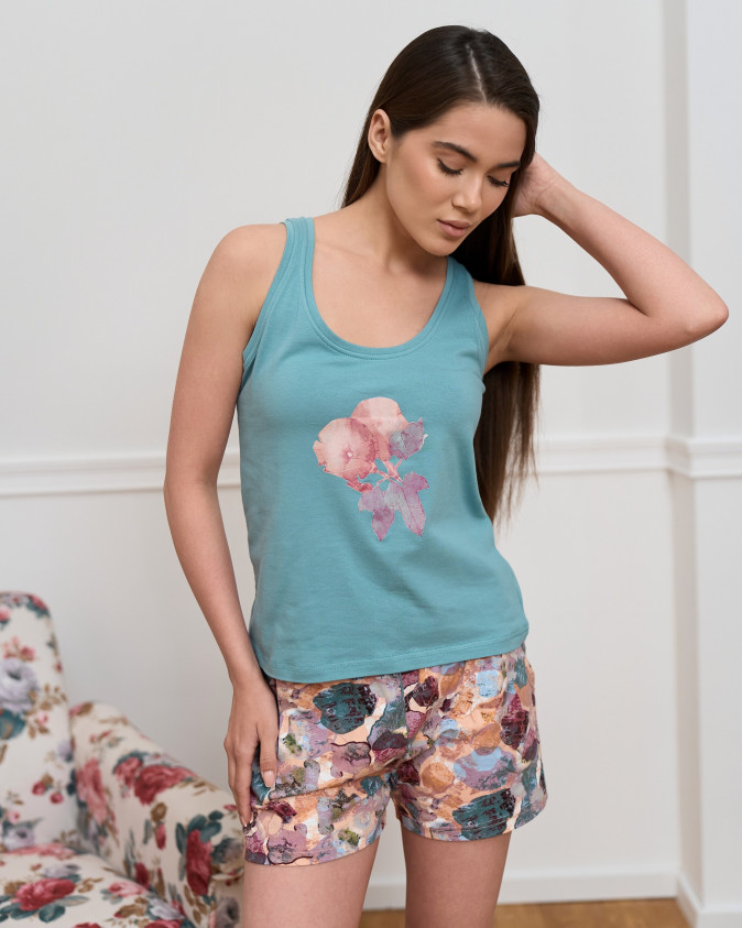 Комплект жіночий з майкою і шортиками - Акварель