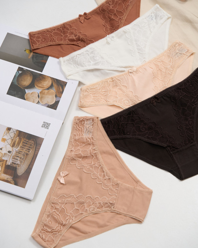 Трусики з мереживом з боків - бежевий мікс