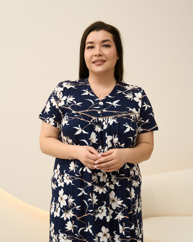 Віскозна жіноча сорочка з рукавом - Квіти - Plus Size