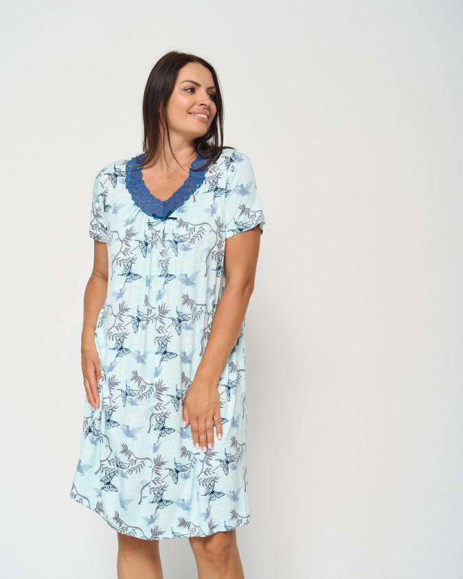 Віскозна сорочка з мереживом Plus Size - пташки