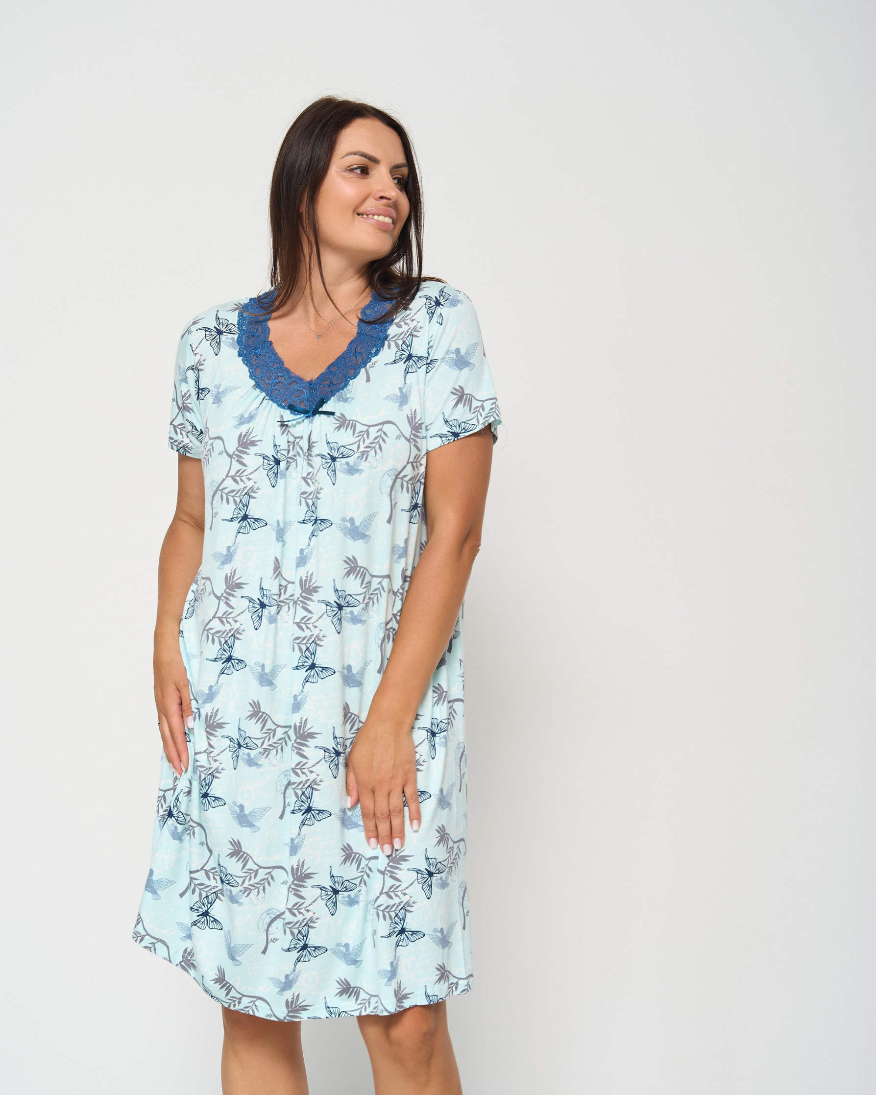 Віскозна сорочка з мереживом Plus Size - пташки