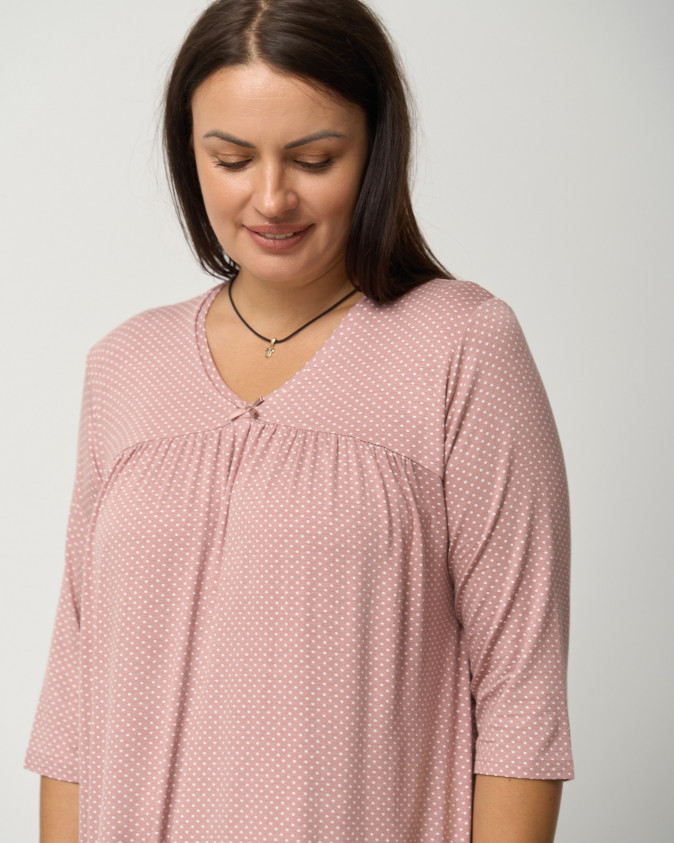 Віскозна сорочка з рукавом 3/4 Plus Size - у горошок