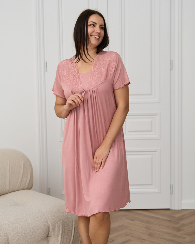 Віскозна сорочка Plus Size - однотонна з мереживом