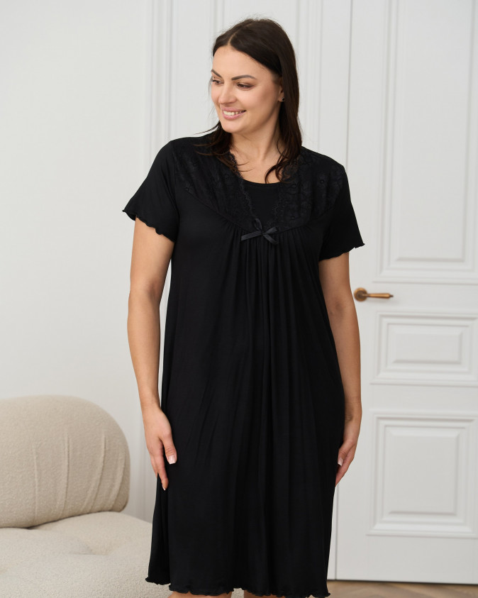 Віскозна сорочка Plus Size - однотонна з мереживом