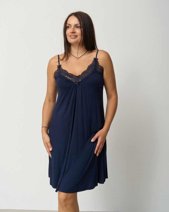 Вискозная сорочка на бретельке Plus Size - кружево