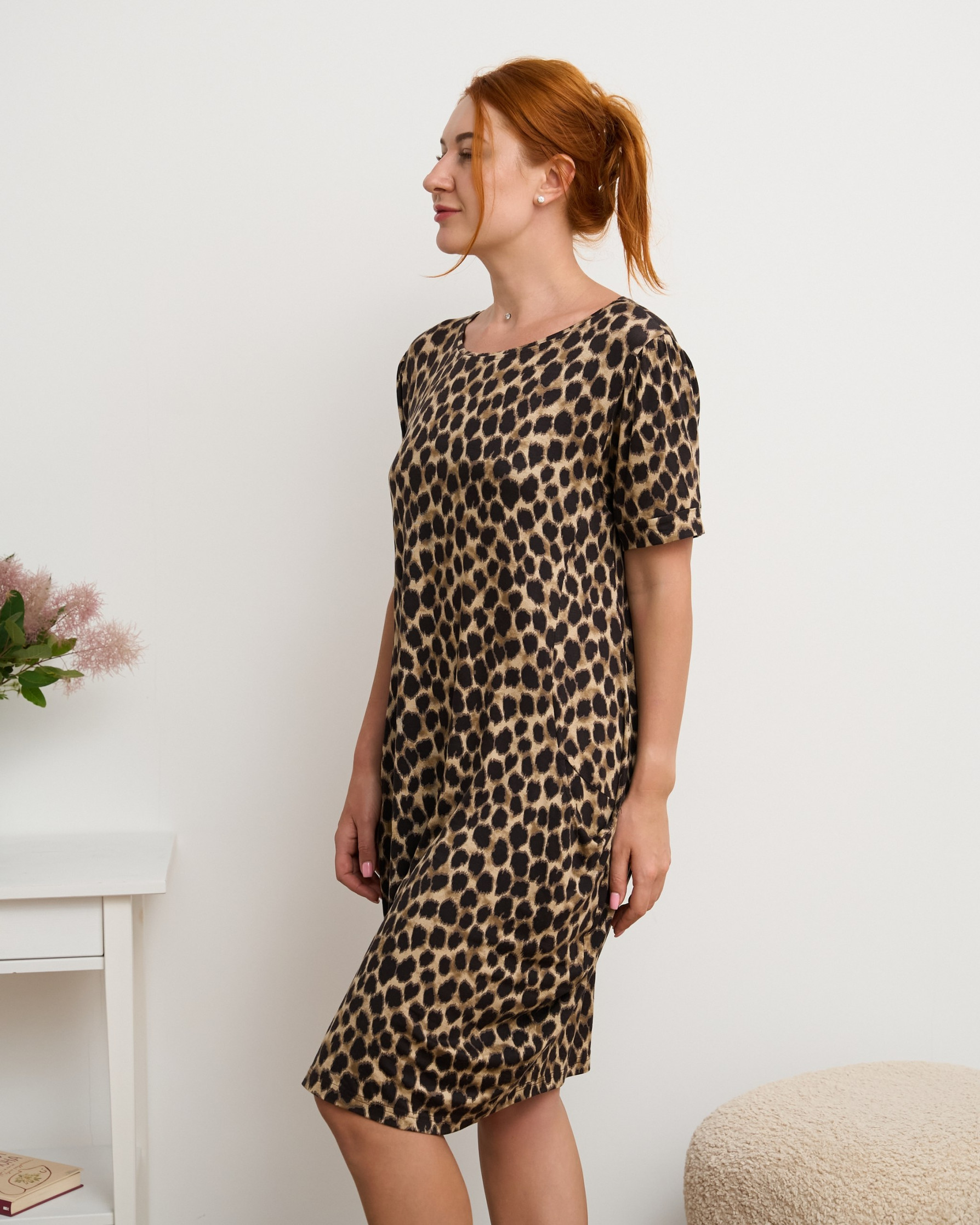 Туніка вільного крою з кишенями Plus Size - леопард