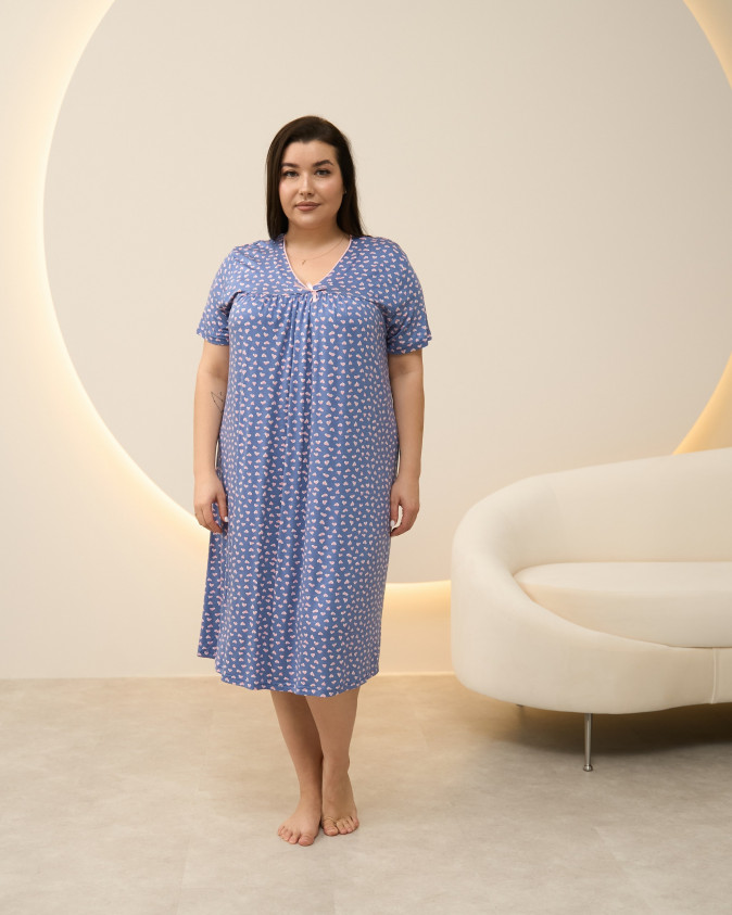 Віскозна жіноча сорочка Plus Size - синя в сердечка
