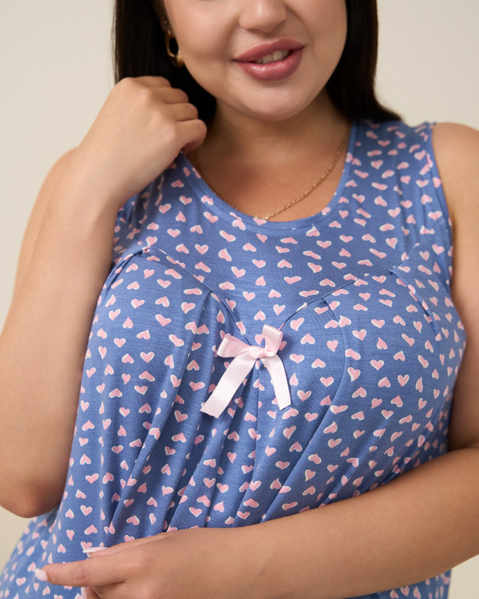 Сорочка на широких бретелях Plus Size - сердечки - Віскоза