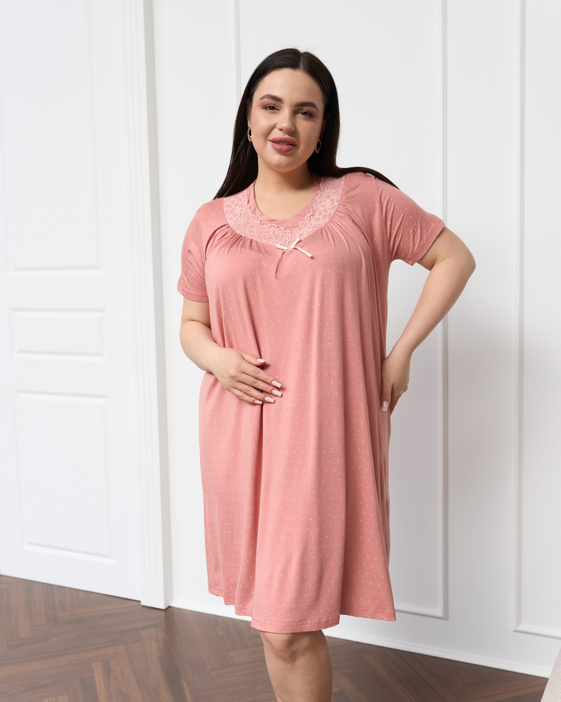 Жіноча сорочка з мереживом Plus Size - Бамбук