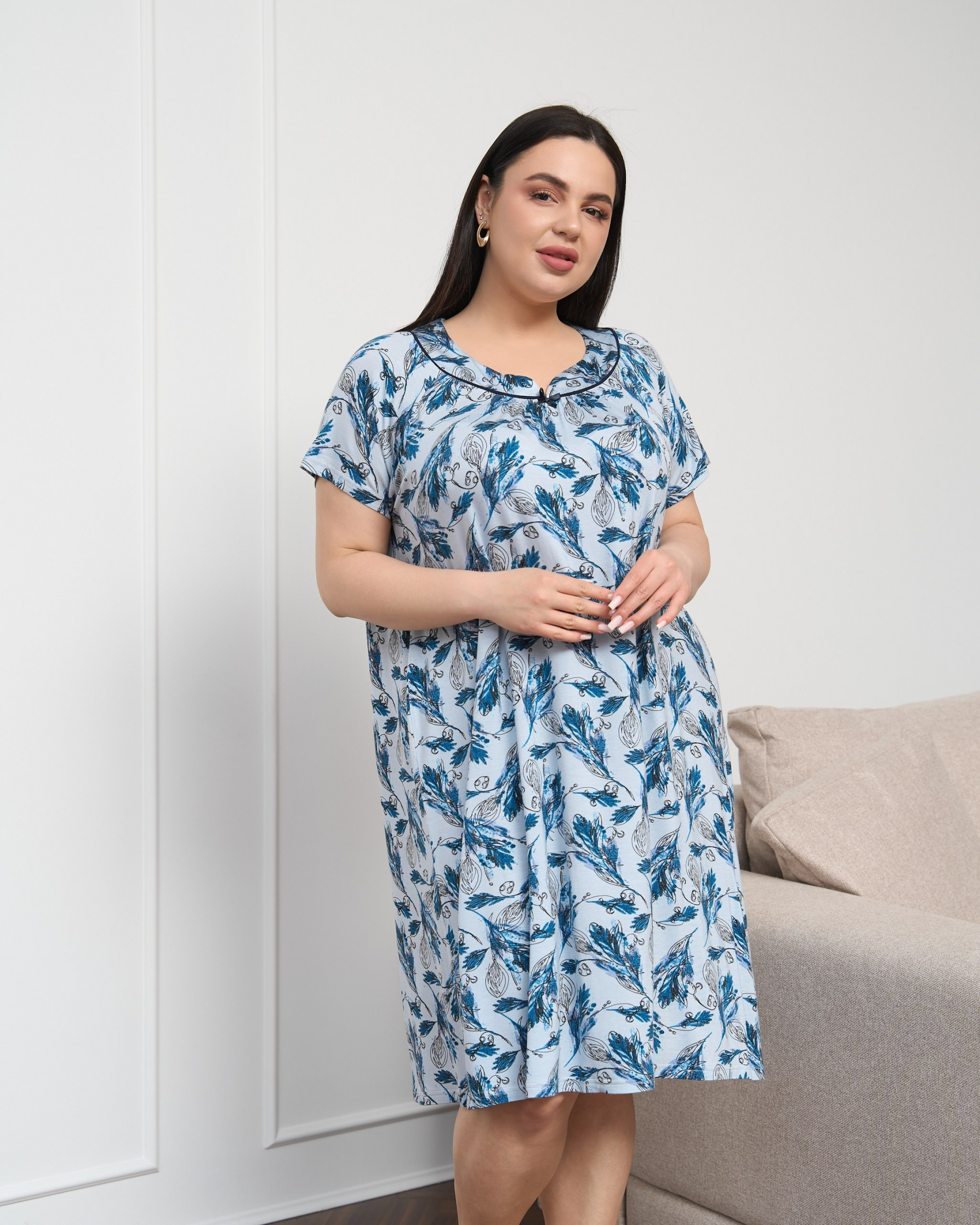 Віскозна сорочка Plus Size у дрібні гілочки