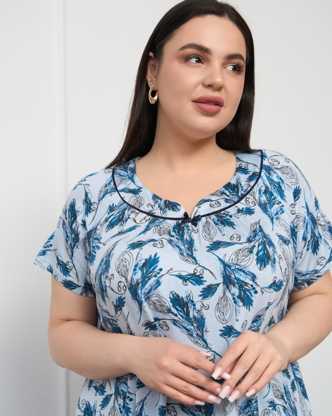 Віскозна сорочка Plus Size у дрібні гілочки