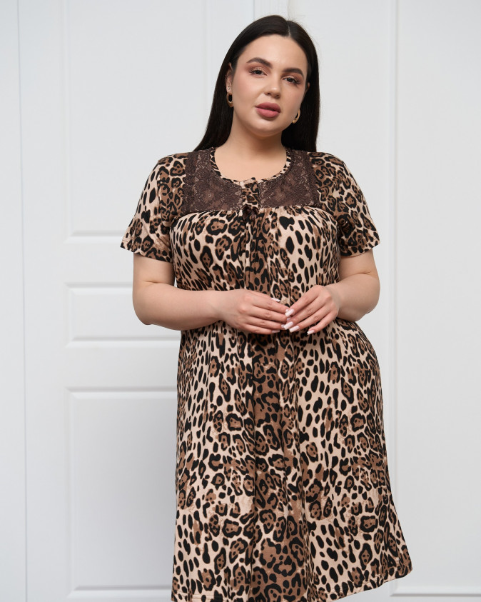 Віскозна сорочка з мереживом Plus Size - Леопард