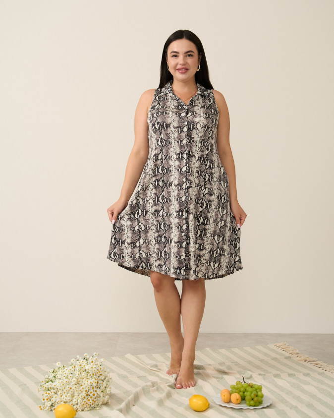 Женская туника-халат на пуговицах Plus Size - Змеиный принт