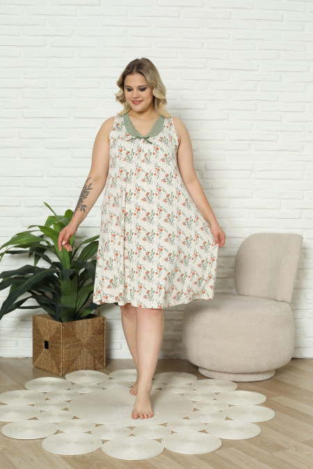 Сорочка на широких бретельках Plus Size - Зелені гілочки