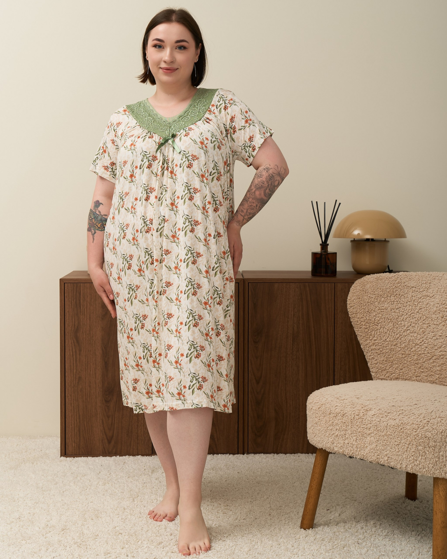 Вискозная сорочка с рукавчиком Plus Size - Уценка