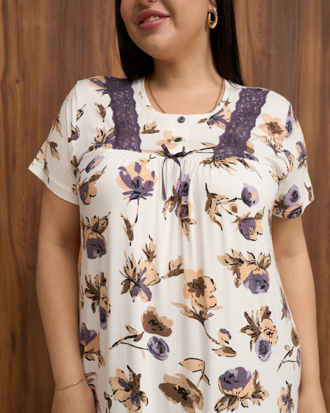 Віскозна жіноча сорочка Plus Size - Квіти