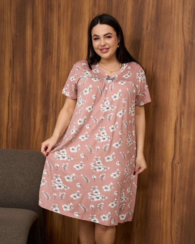 Віскозна жіноча сорочка Plus Size з рукавом - Квіти