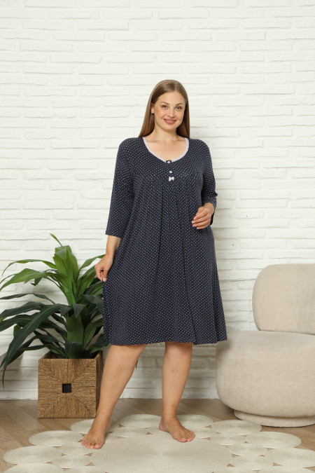 Вискозная сорочка с рукавом 3/4 Plus Size - в горошек