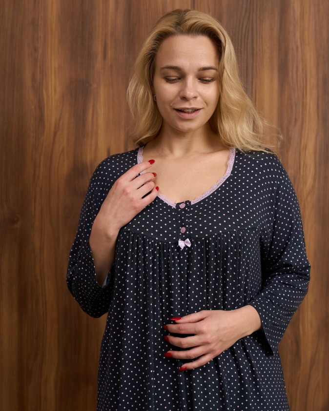 Віскозна сорочка з рукавом 3/4 Plus Size - у горошок