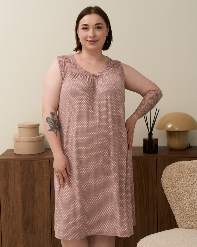 Сорочка на широких бретелях Plus Size - горох - Вискоза