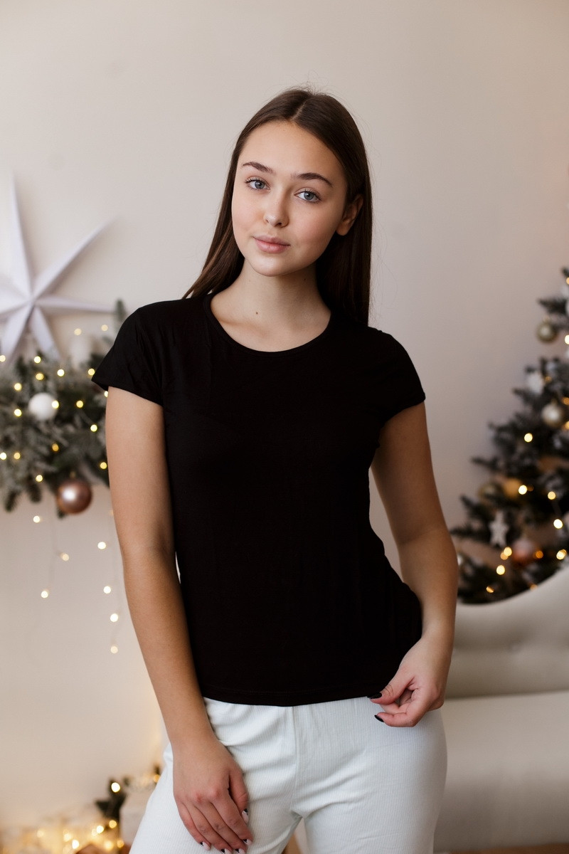 Футболка віскозна жіноча - Білий, Чорний - Ozkan