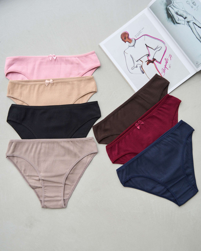 Набір жіночих трусиків тижневок з бантиками в рубчик - 7 шт. - 713127