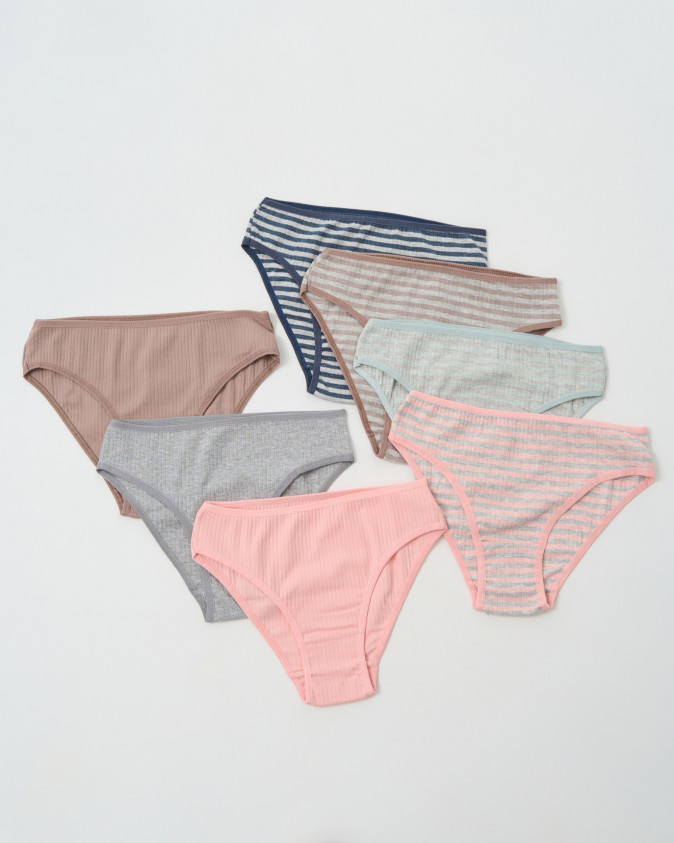 Набір жіночих трусиків тижневок в рубчик - 7 шт. - 713161